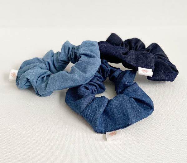 Large Blue Denim Hair Scrunchie